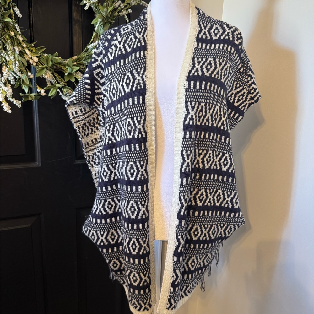 Stylish Blue and White Knit Cardigan